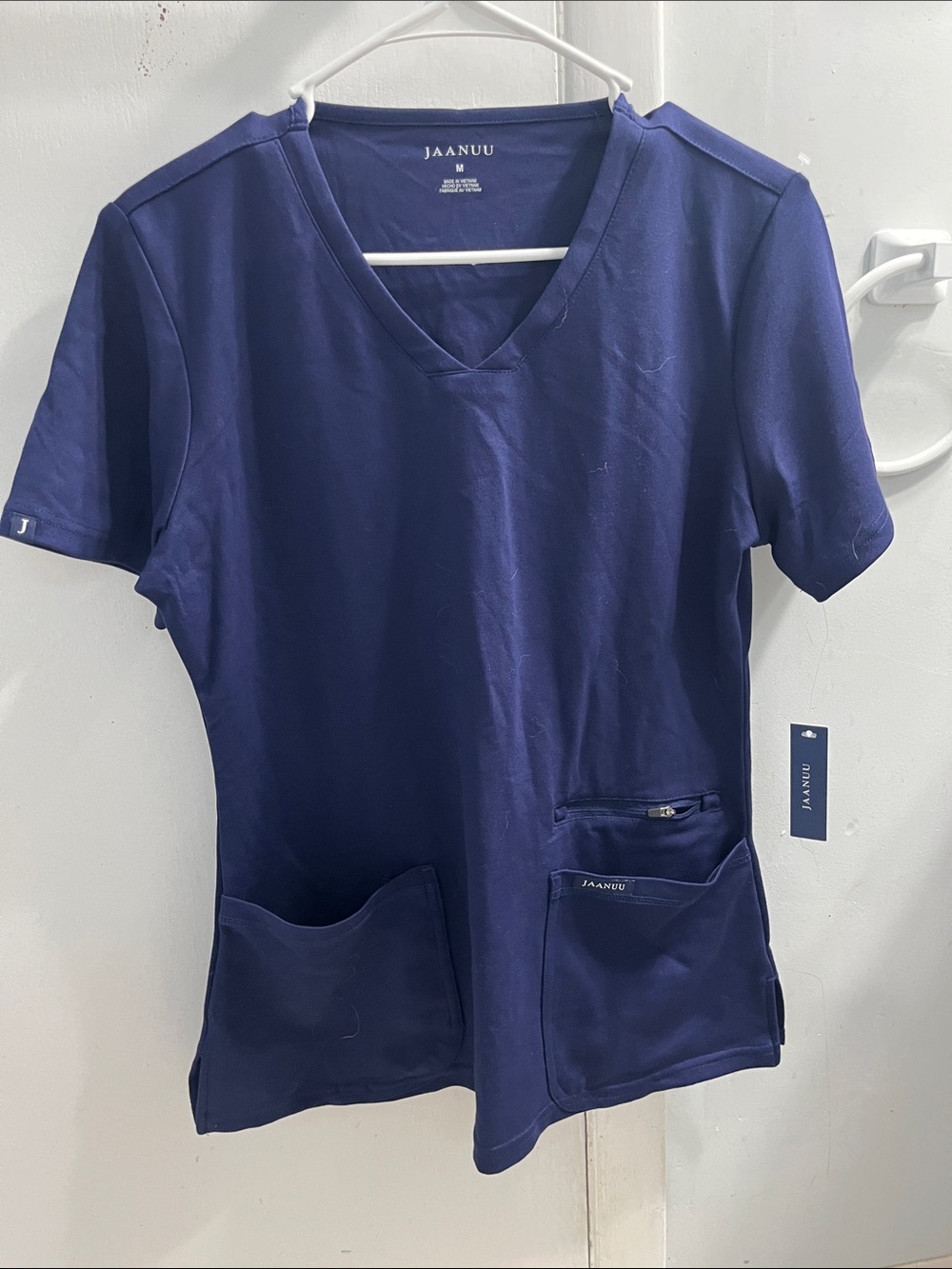 Jaanuu Women's V-Neck Scrub Top in Deep Navy